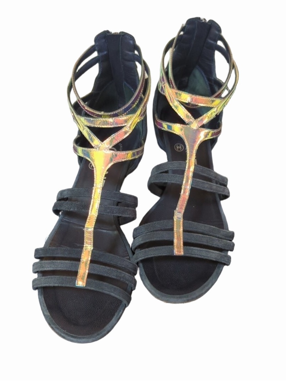 Chanel Navy Suede Gladiator Sandals 36.5